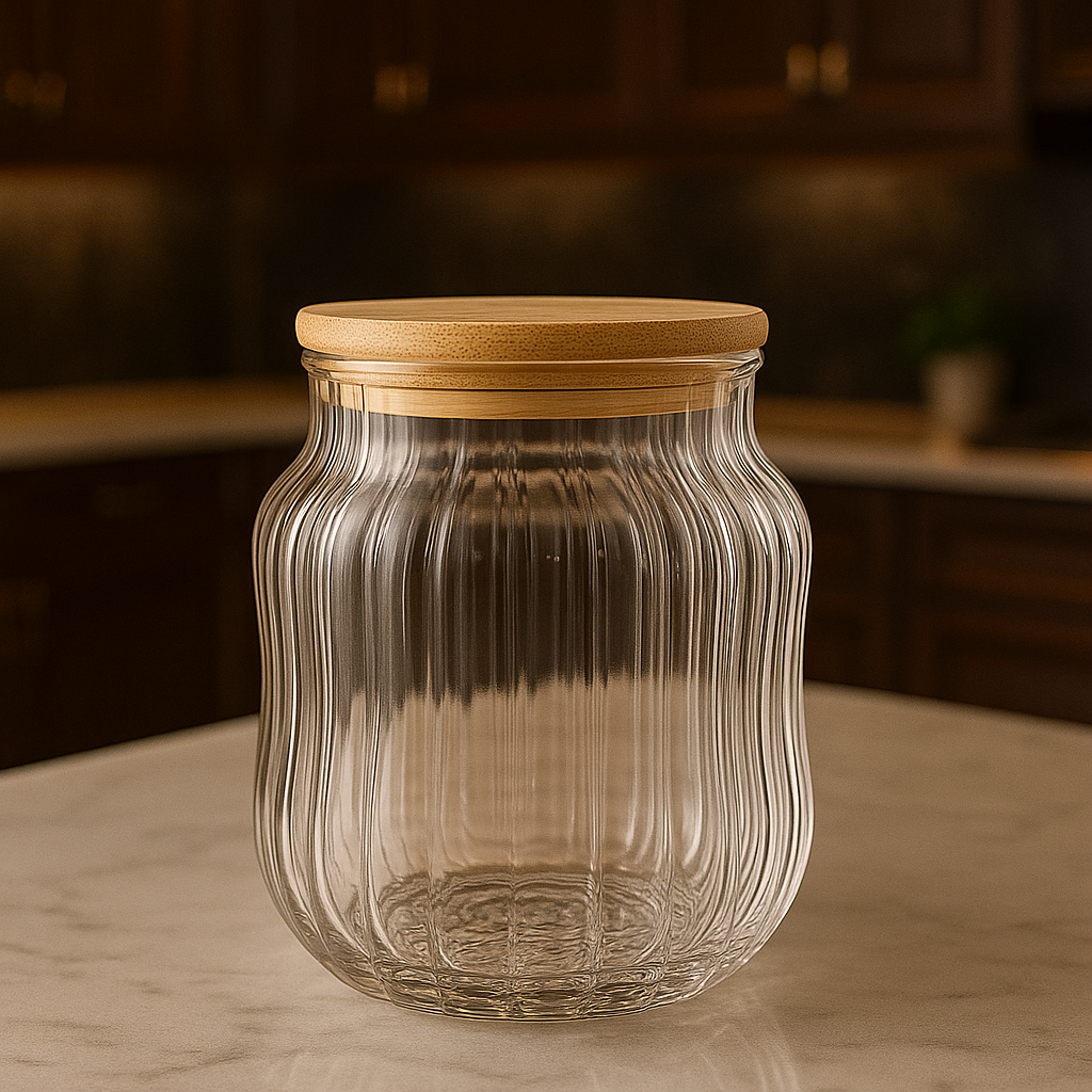 Premium Glass Jar with Bamboo Lid – Airtight Food Storage Container (Small)
