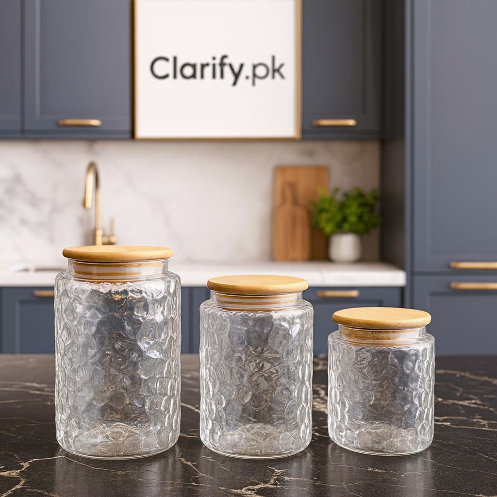 Premium Glass Storage Jar - Airtight Wooden Lid Containers