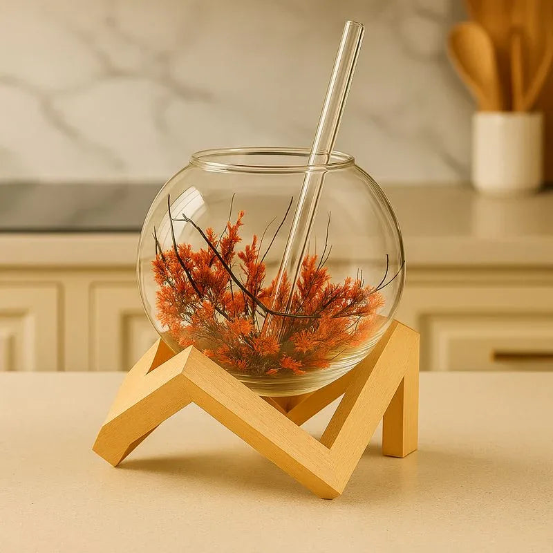 Aesthetic Lunar Glass Mug with Bamboo Stand – 250ml - Clarify.pk