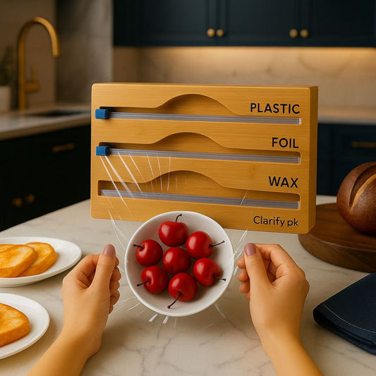 Bamboo Wrap Dispenser with Cutter Organizer