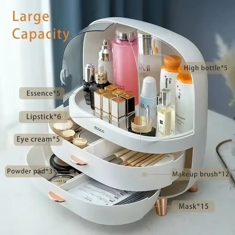 Clarify.pk dustproof waterproof makeup organizer cosmetic storage box with multiple compartments for large capacity