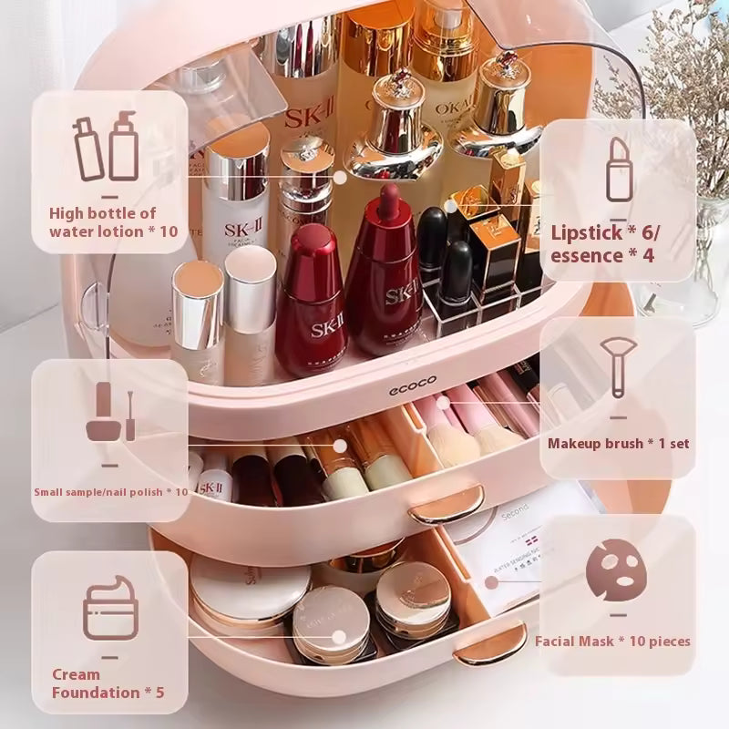 Dustproof waterproof makeup organizer cosmetic storage box by Clarify.pk with multiple compartments for skincare and makeup tools