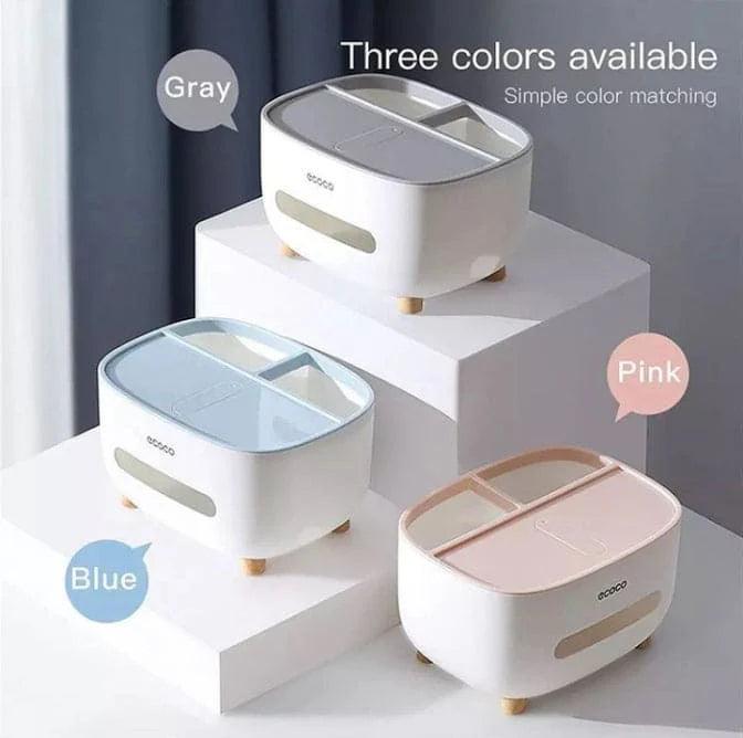 Ecoco tissue box holder in gray blue and pink available with simple color matching by Clarify.pk