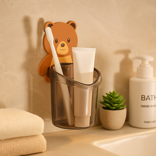 Bear Hug Toothbrush Holder with Cups – Wall-Mounted Bathroom Organizer