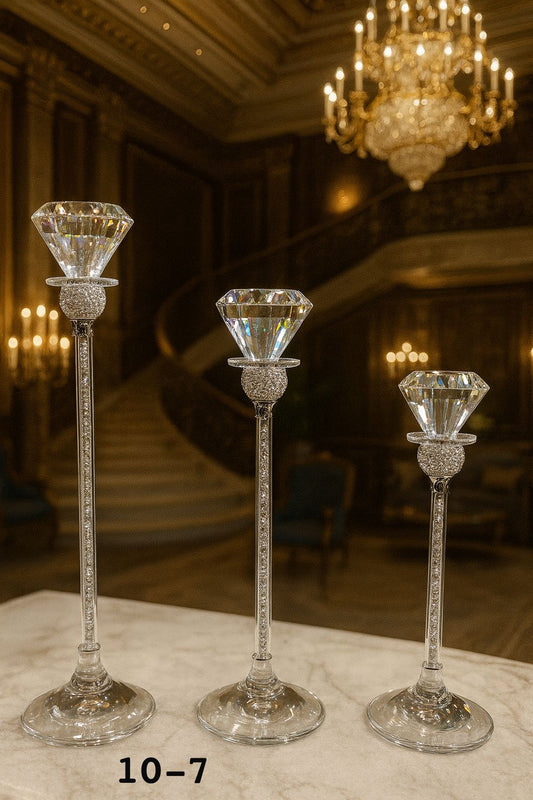 3pcs Crystal Candle Stands – Elegant Home Decor