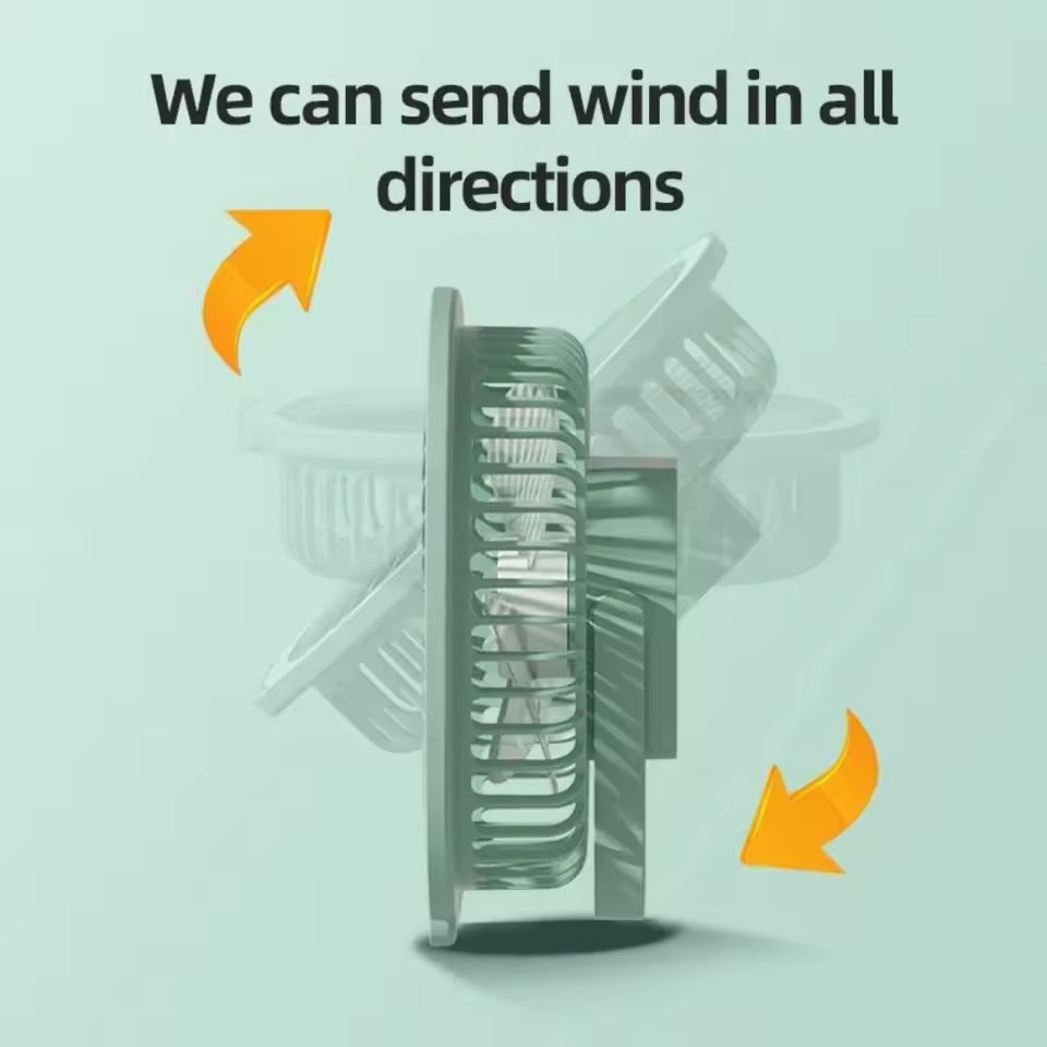 Electric cooling fan with night light showing adjustable tilt feature for wind direction