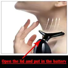 Clarify.pk electric face firming massager used on neck skin with upward massage motion