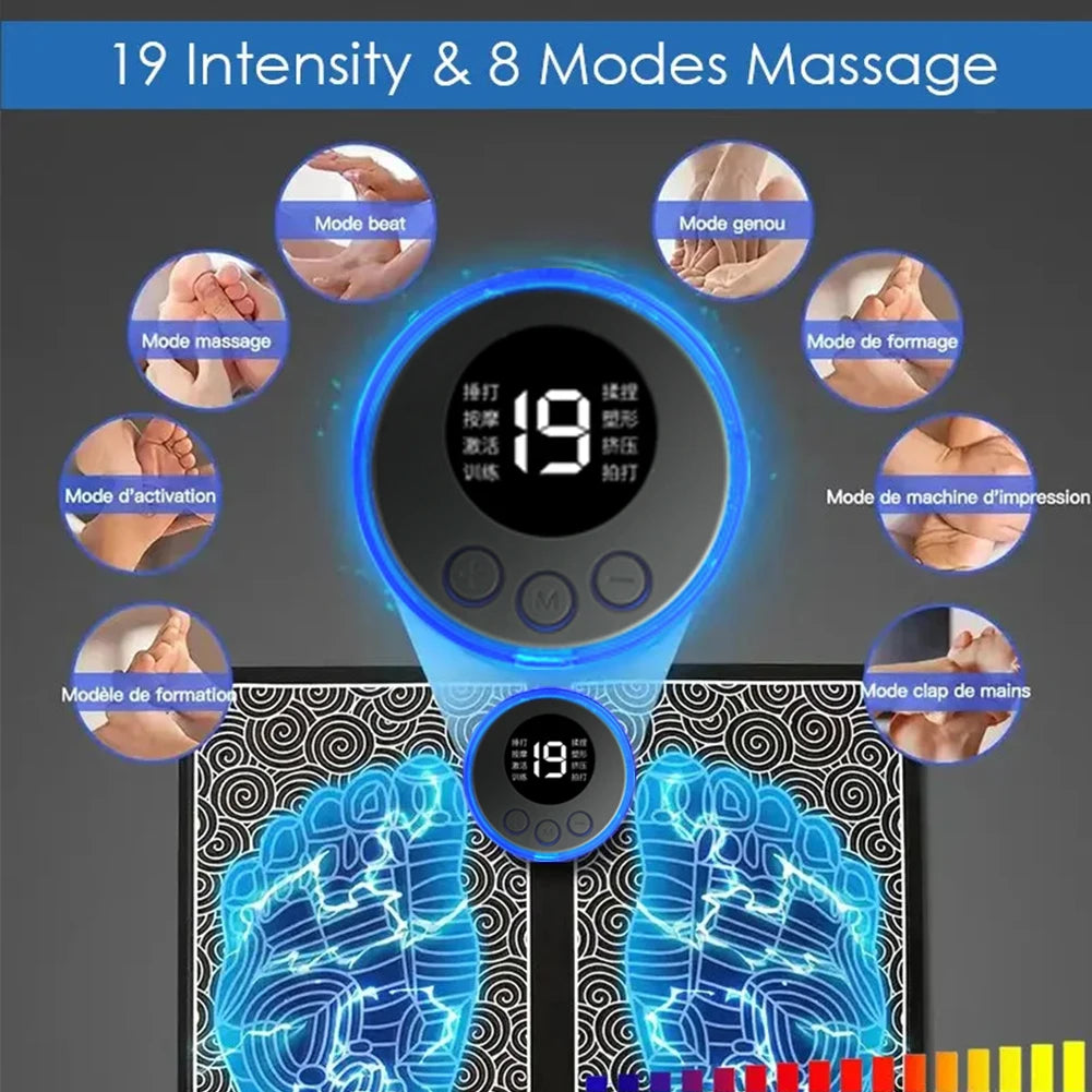 Electric foot massage pad for sore feet with 19 intensity levels and 8 massage modes by Clarify.pk