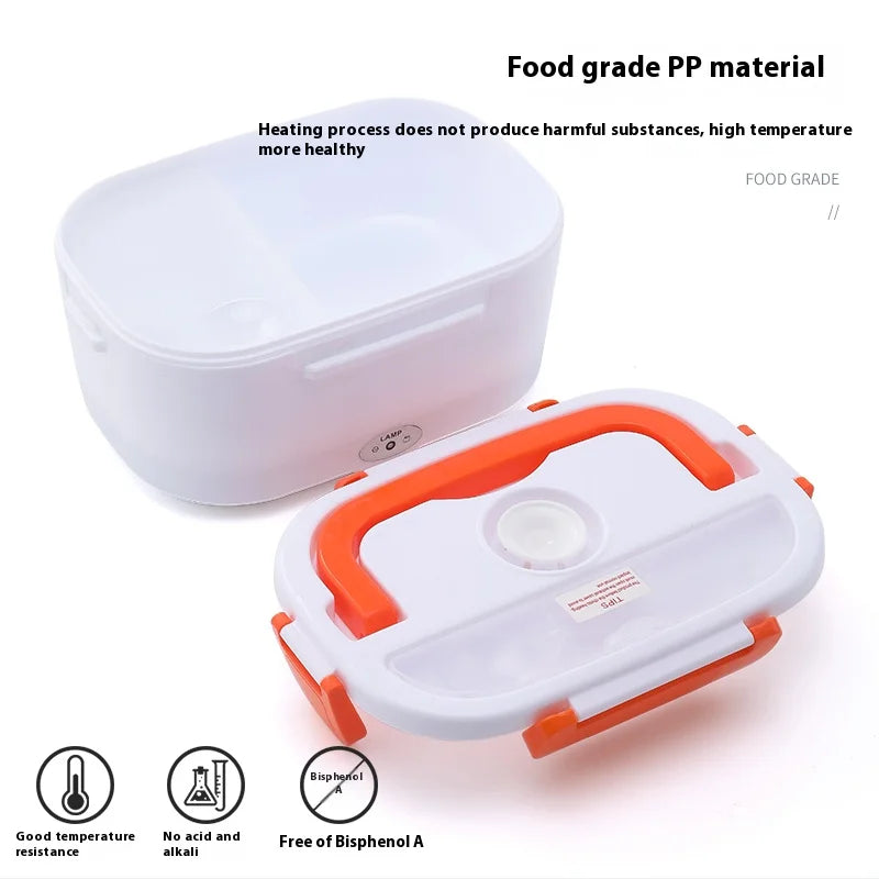 Clarify.pk electric heated lunch box in white and orange with food grade PP material and BPA free