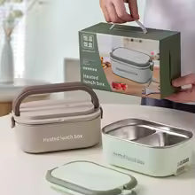Clarify.pk electric lunch box with detachable compartments and stainless steel interior for easy heating and portability