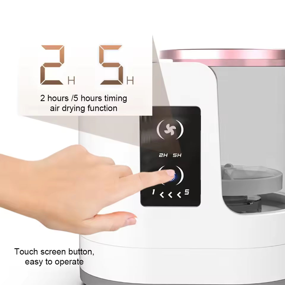 Electric makeup brush cleaner for women with touchscreen button and 2 to 5 hours air drying timer