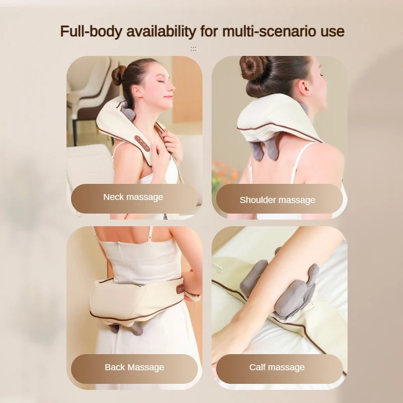 Electric neck and shoulder massager by Clarify.pk shown in use for neck, shoulder, back, and calf massage