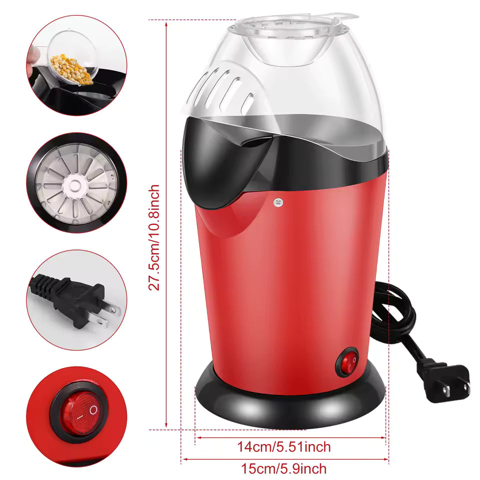 Willstar electric popcorn maker machine in red with transparent lid and power switch