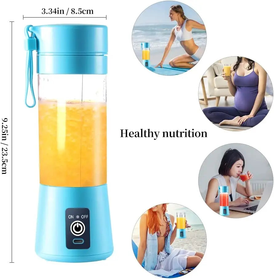 Electric USB Juicer Blender in blue portable design for healthy nutrition and easy use at home or outdoors
