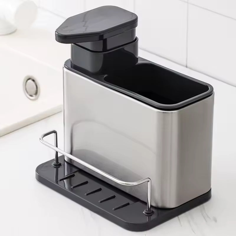 Clarify pk 3-in-1 sponge holder for sink made of stainless steel with soap dispenser and drainage tray