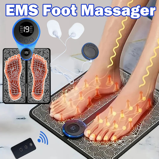 Electric foot massage pad for sore feet with EMS therapy and remote control by Clarify.pk
