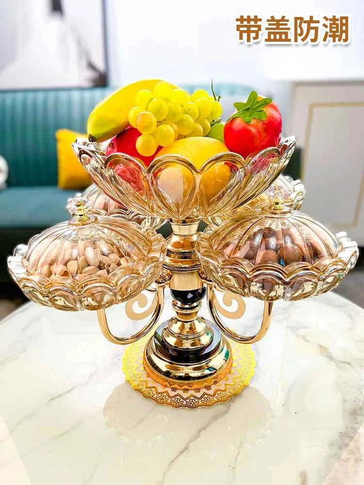 Elegant European ceramic snack tray with three sections for serving fruits and treats