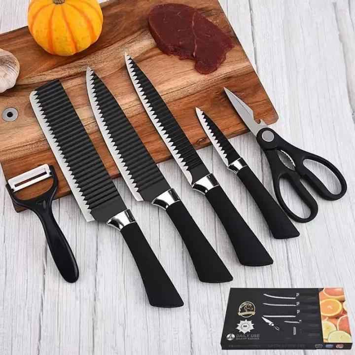 6-piece kitchen knife set with ergonomic handles and assorted blade styles for versatile food preparation