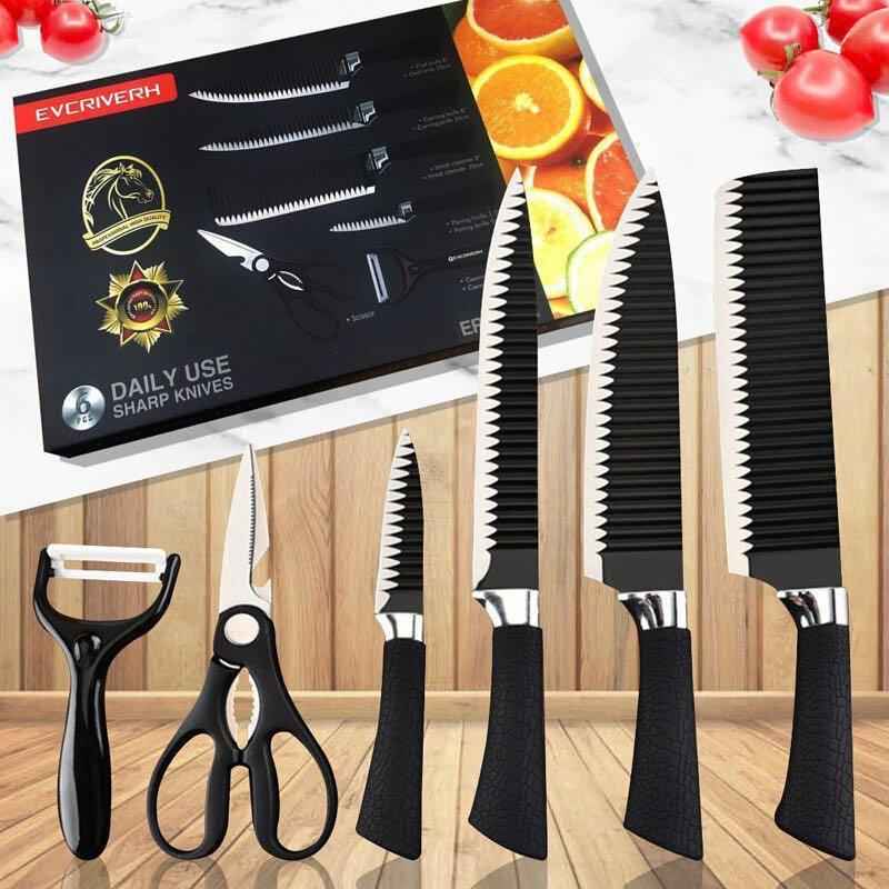 6-piece kitchen knife set including paring knife, chef knife, and scissors for versatile meal prep