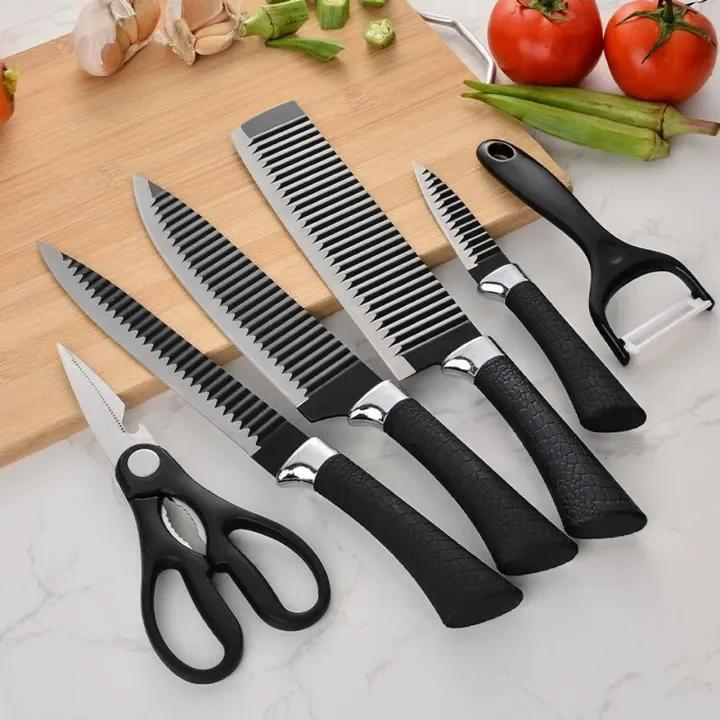 6-piece kitchen knife set with ergonomic handles and various blade styles for versatile meal prep