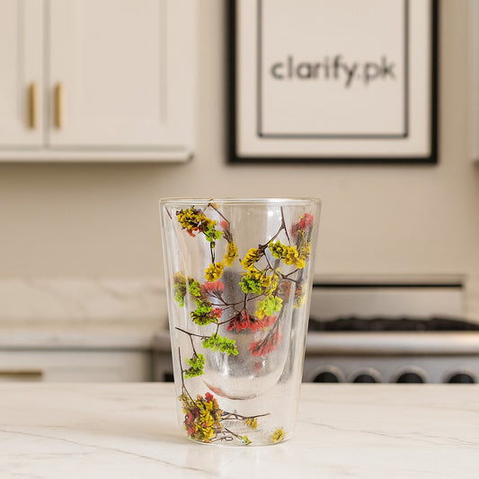 Premium Floral Double Wall Glass Cup – Heat Resistant