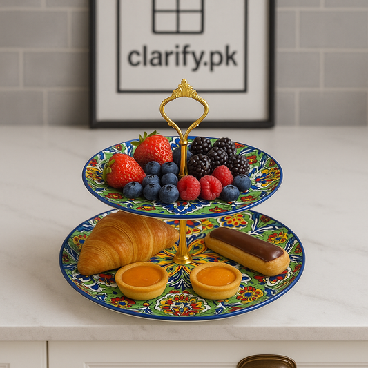 Luxury Green Floral 2-Tier Ceramic Dessert Stand