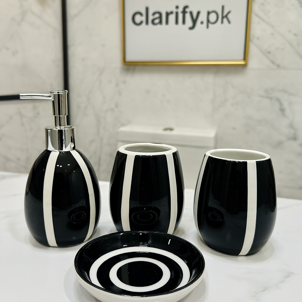 Luxury 4Pcs Bathroom Set – Black & White Elegance