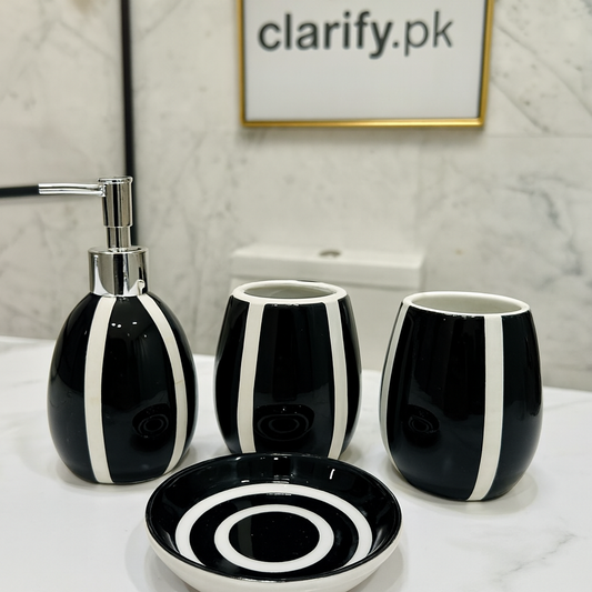 Luxury 4Pcs Bathroom Set – Black & White Elegance