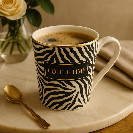 Zebra Print Ceramic Coffee Mug – “Coffee Time” Design