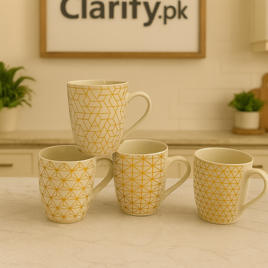 Luxury White Ceramic Mug with Golden Pattern (Each)