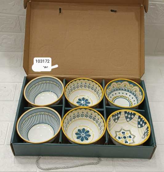 Luxury Ceramic Bowl Pack of 6 – Elegant Blue Pattern Collection