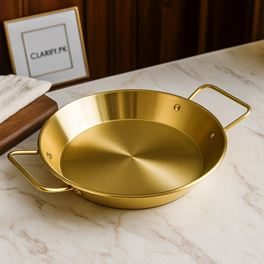 Stainless Steel Golden Tray – 22cm Serving Platter