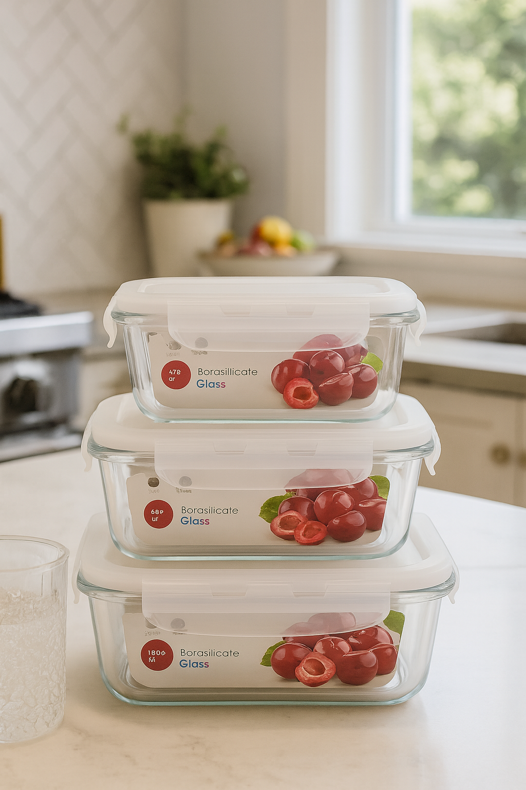 Airtight Borosilicate Glass Bowl Set – 3pcs with Lids (400ml, 630ml, 1000ml)