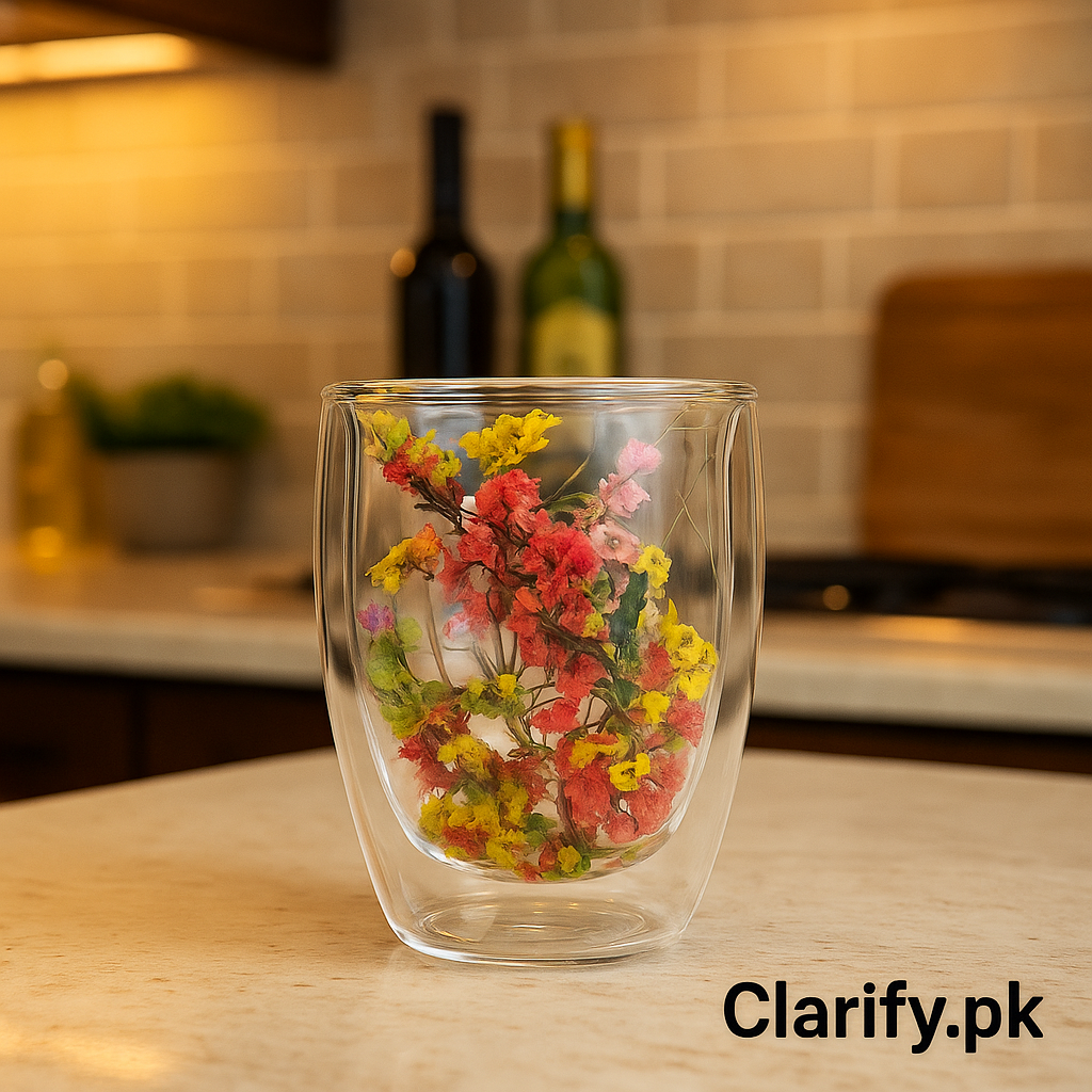 Luxury Dual-Color Floral Glass Cup – Double Wall Insulated Design