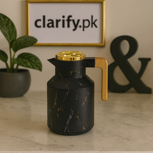Luxury Black Thermos Flask with Golden Lid – 1Liter