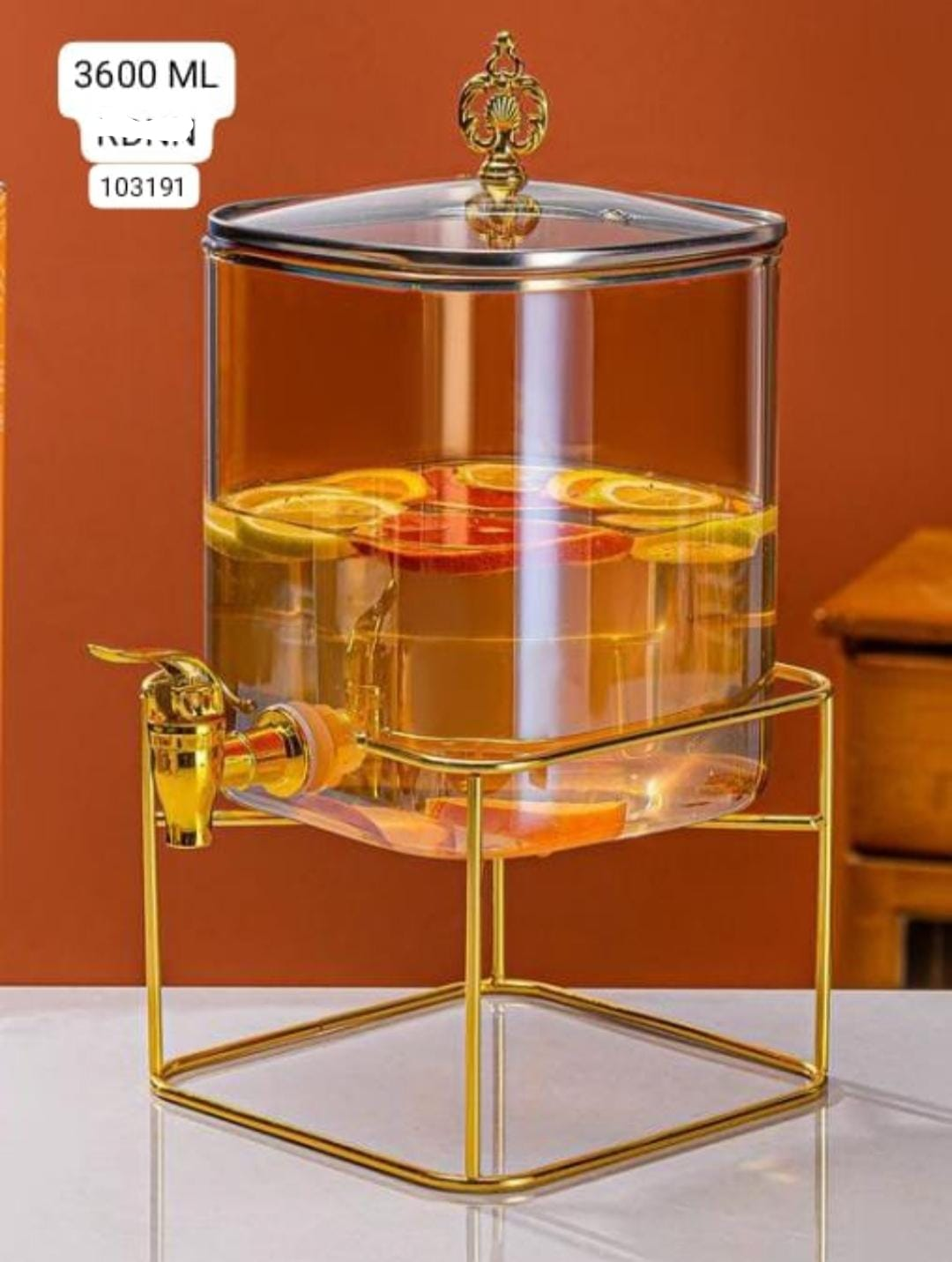 Water dispenser glass merterial iron stand 3.5litre