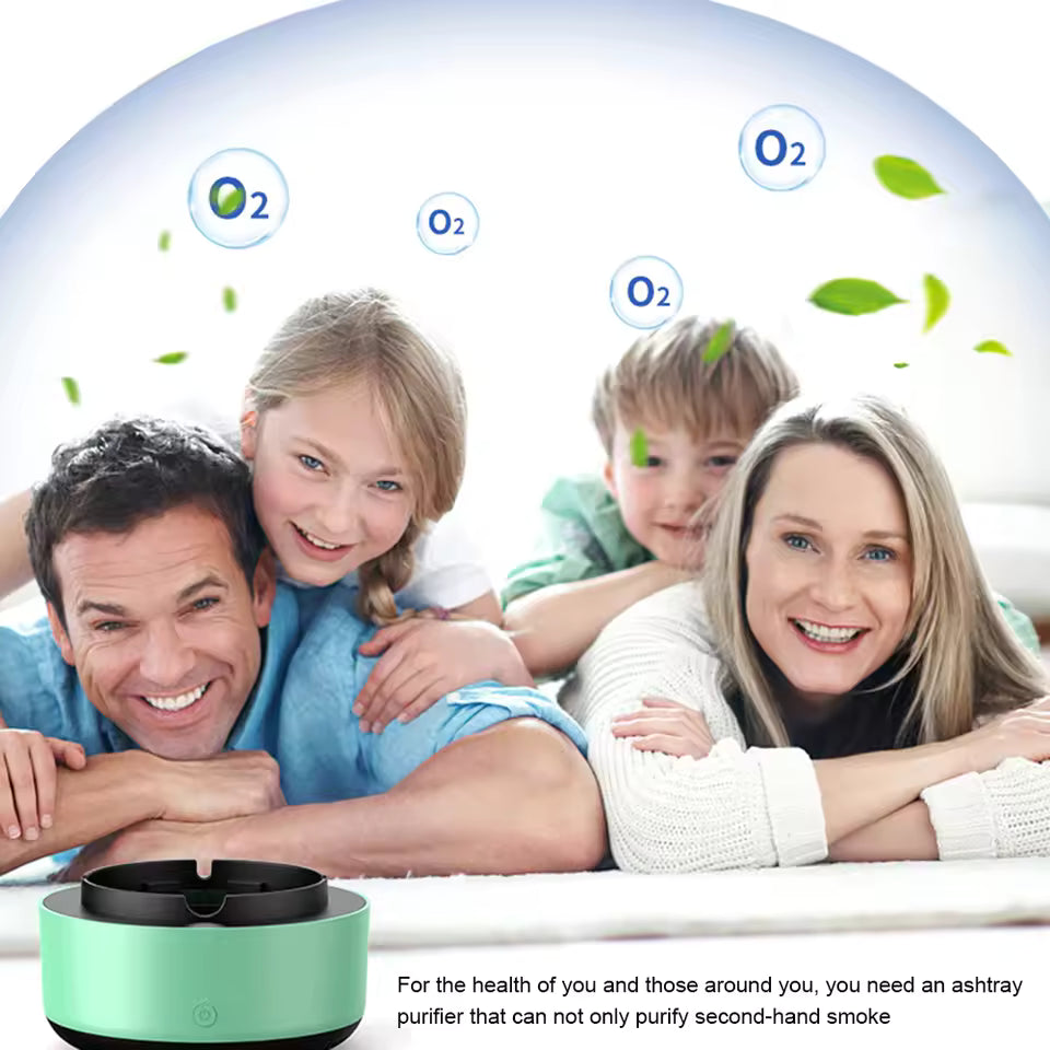 Clarify.pk anti smoke ashtray air purifier in green with family enjoying clean air indoors