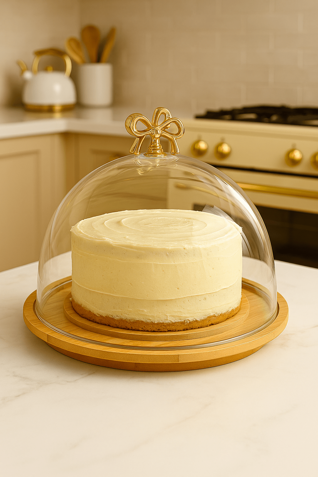 Fancy Cake Dome with Cover – Bamboo Wooden Base - Clarify.pk