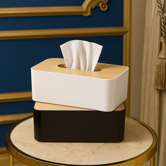 Tissue Box with Wooden Lid – Modern Plastic Tissue Holder