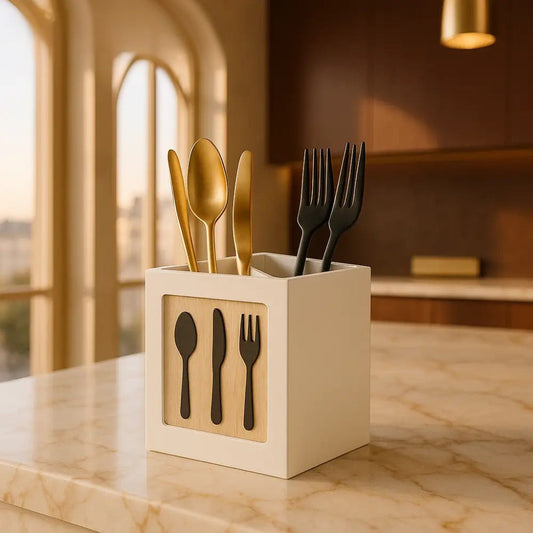 Kitchen Cutlery Organizer Box with Wooden Design