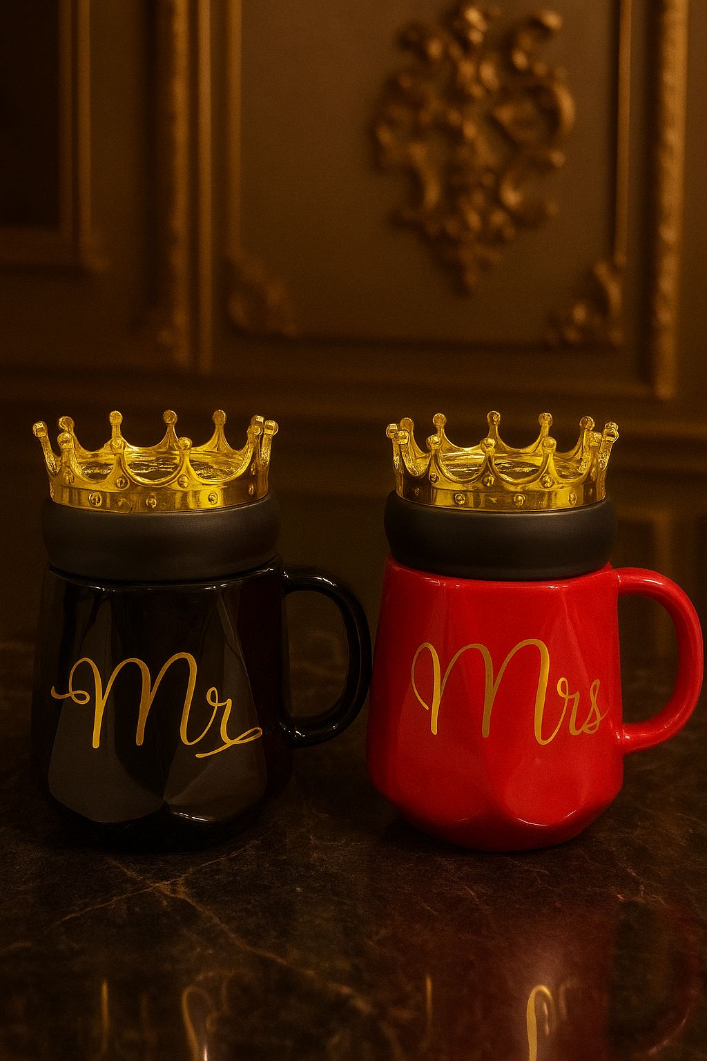 Mr & Mrs Ceramic Mug Set – Royal Crown Couple Cups
