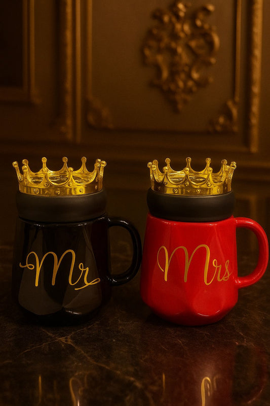 Mr & Mrs Ceramic Mug Set – Royal Crown Couple Cups