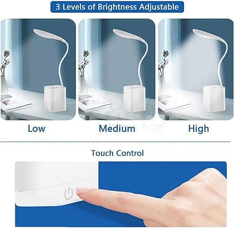 Flexible smart LED desk lamp with adjustable brightness levels and touch control feature