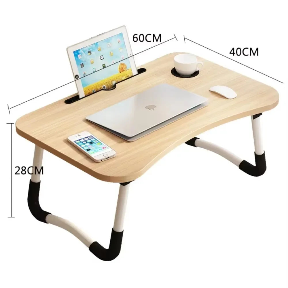 Clarify.pk foldable Laptop desk with wooden surface, cup holder, and device slots measuring 60 by 40 centimeters