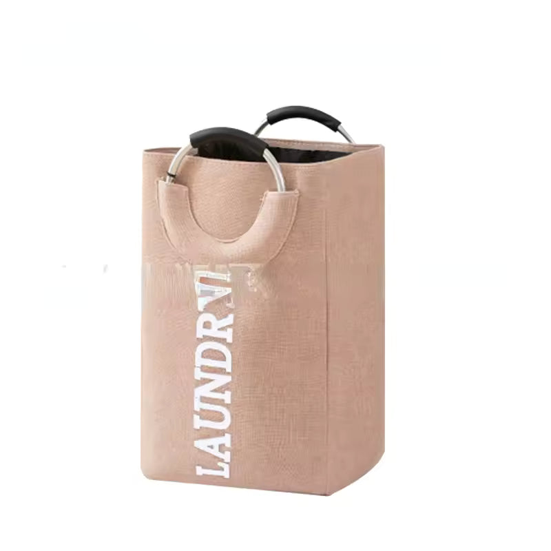 Clarify.pk foldable laundry hamper with handles in beige color for convenient laundry storage