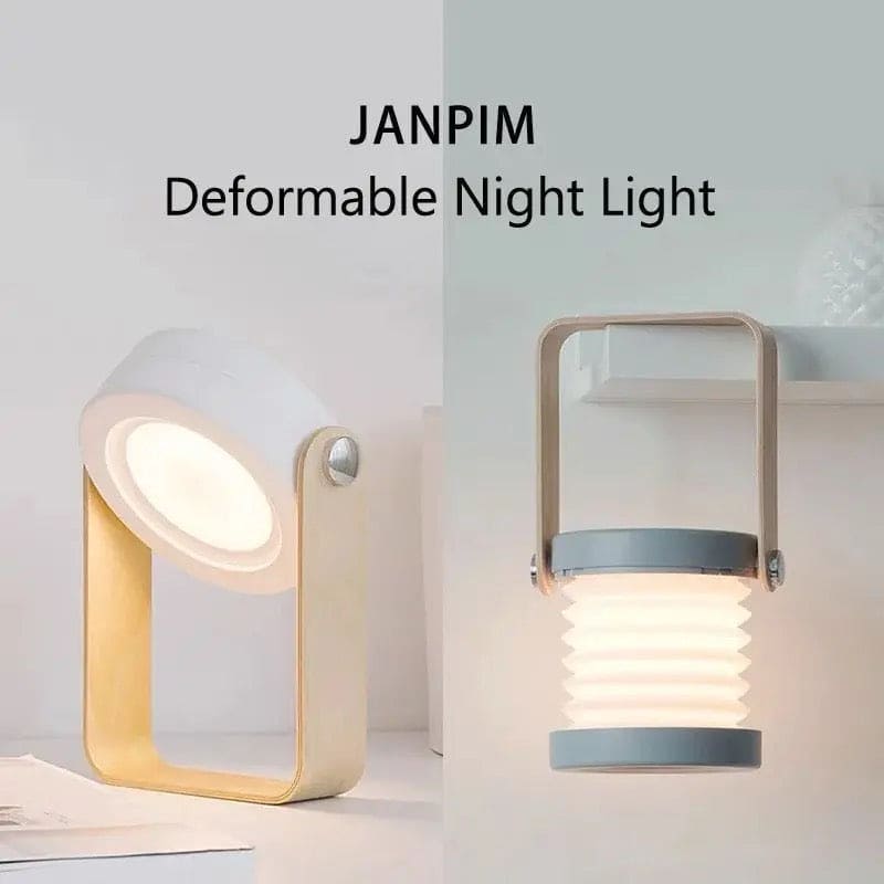 Clarify.pk foldable LED table lamp with deformable design as night light in white and beige tones