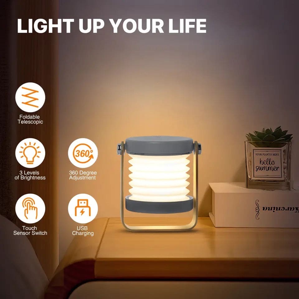 Clarify.pk foldable LED table lamp with touch sensor switch and 3 brightness levels on wooden table