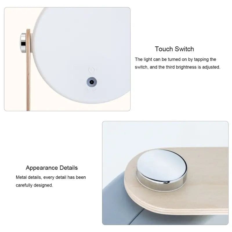 Touch switch and metal details of Clarify.pk foldable LED table lamp with wooden and silver design