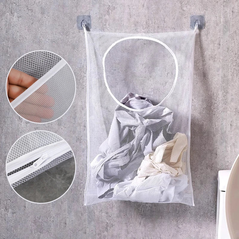 Clarify.pk foldable mesh clothes organizer hanging wash bag with zipper and reinforced edges