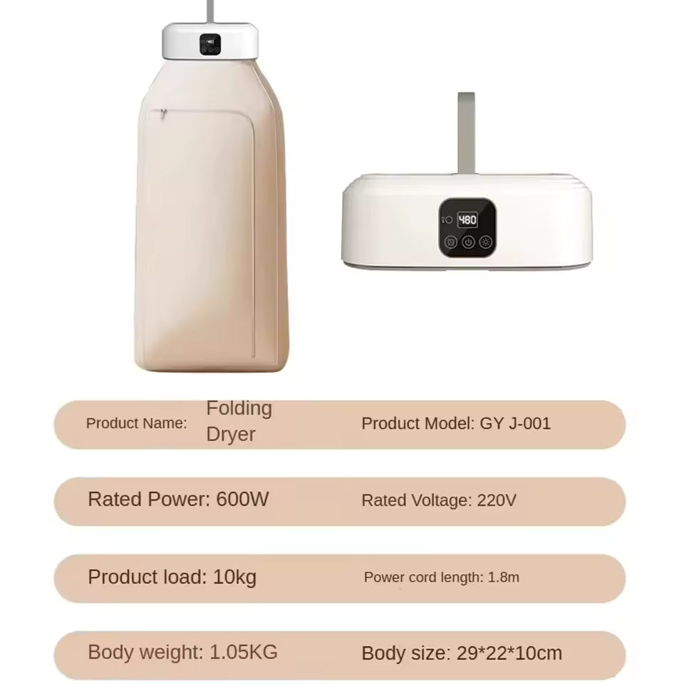 Clarify.pk foldable travel clothes dryer in beige with digital control panel and compact design
